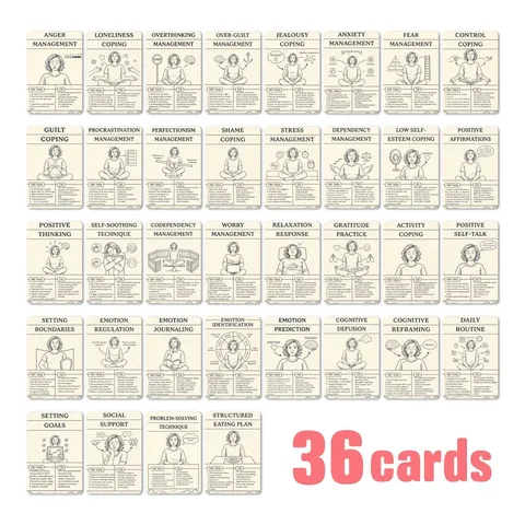 Tarjetas Retro de Habilidades de Gestión Emocional Herramientas de Terapia de Salud Mental Alivio del Estrés Afirmaciones Positivas