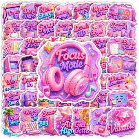 Adesivi per Cancelleria Carino Rosa Viola Cartone Animato Slogan Inglese Impermeabile PP Decorativo Stampato per Laptop