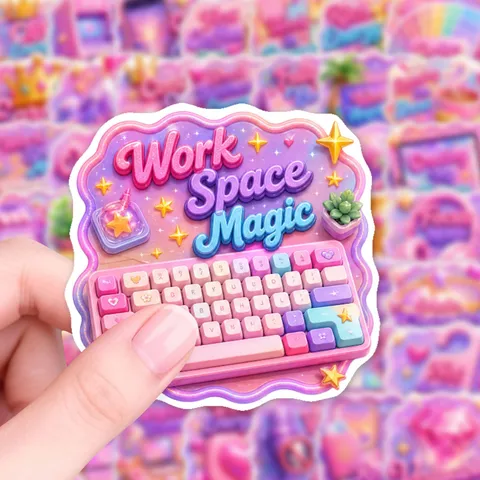 Adesivi per Cancelleria Carino Rosa Viola Cartone Animato Slogan Inglese Impermeabile PP Decorativo Stampato per Laptop