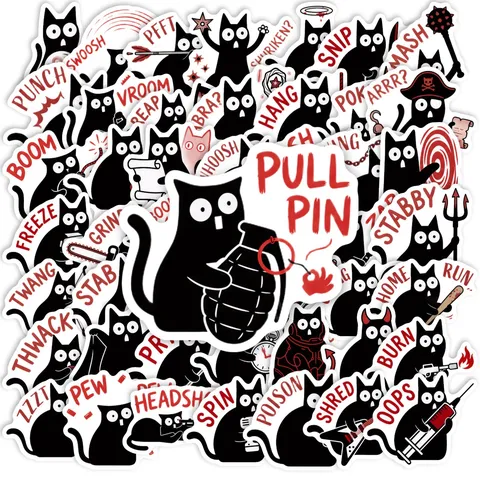 Funny Black Cat Waterproof Stickers Ins Style Cartoon Comic DIY Decorative Decal For Scrapbook Laptop Phone Case Luggage Stationery