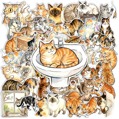 Aquarell Katze Aufkleber Süße Cartoon Lustige Tier Dekorative Aufkleber Für Scrapbooking Journal Laptop Gepäck Handyhülle Geschenk