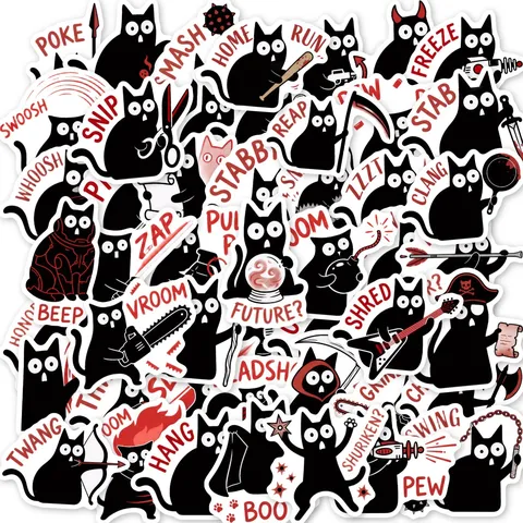 Funny Black Cat Waterproof Stickers Ins Style Cartoon Comic DIY Decorative Decal For Scrapbook Laptop Phone Case Luggage Stationery