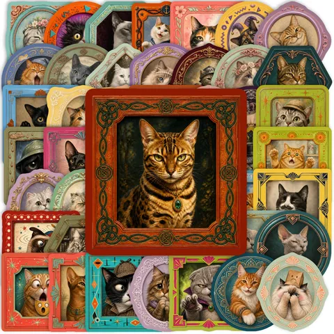 Vintage Europäische Fotorahmen Katze Aufkleber Kunstdruckpapier Bedruckt Dekorative Wasserdichte Decals Für DIY Journal Scrapbook Handwerk Schreibwaren