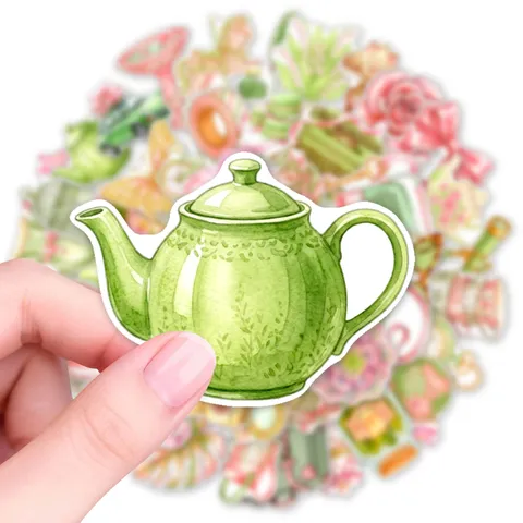 Vintage Pink Green Objects Waterproof Decorative Stickers Set For Scrapbook Notebook Phone Case DIY Hand Account Art Decals