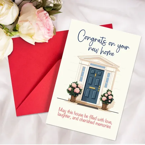 Congrats On Your New Home Greeting Card Simple House Floral Pattern Housewarming Blessing Card With Red Envelope