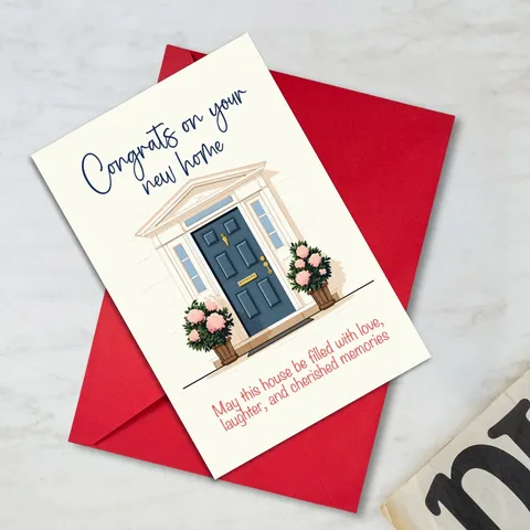 Congrats On Your New Home Greeting Card Simple House Floral Pattern Housewarming Blessing Card With Red Envelope