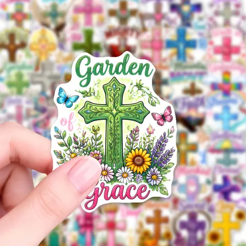 Adesivi Decorativi Stampati in Plastica Con Slogan in Inglese Fede Croce Stile Occidentale Del Fumetto per Computer Portatile Bottiglia d'Acqua