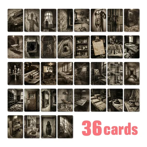 Vintage Gothic Dark Horror Hospital Illustration Paper Cards For Halloween Journaling Scrapbooking DIY Photo Decoration Art Postcards