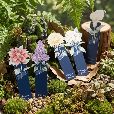 Fresh Watercolor Floral Paper Bookmarks Dark Blue Botanical Illustration Printed Book Page Markers For Students Office Reading Stationeries