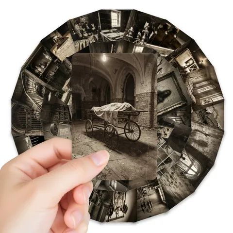 Vintage Gothic Dark Horror Hospital Illustration Paper Cards For Halloween Journaling Scrapbooking DIY Photo Decoration Art Postcards