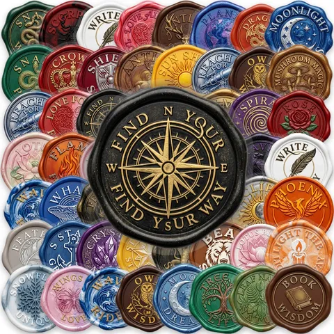 Vintage Wax Seal Pattern PET Stickers Self Adhesive Decorative Labels Transparent Waterproof Stationery Stickers For Envelopes Scrapbooking Diary Luggage Decoration