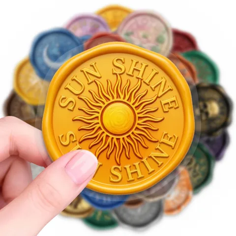 Vintage Wax Seal Pattern PET Stickers Self Adhesive Decorative Labels Transparent Waterproof Stationery Stickers For Envelopes Scrapbooking Diary Luggage Decoration