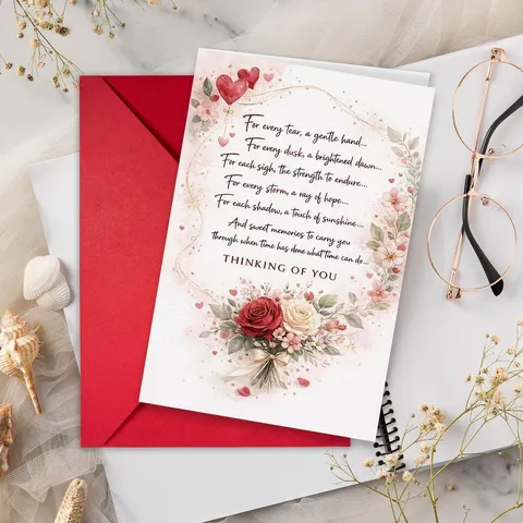 Tarjeta de Pésame Con Sobre Rojo Flores de Acuarela Tarjeta de Aliento Para Amigos Regalo de Luto