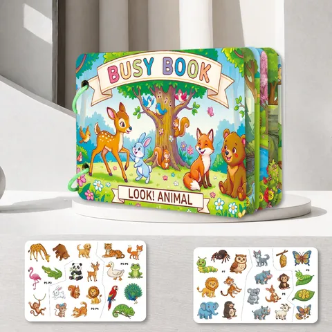 Montessori Animal Busy Book For Toddlers Early Learning Educational Quiet Book With Velcro Stickers Interactive Activity Toy