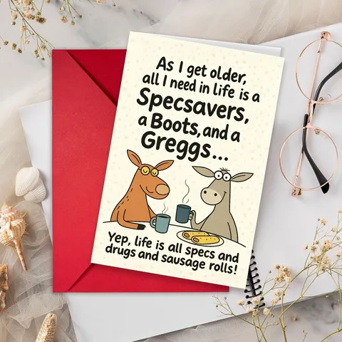 Divertida Tarjeta de Cumpleaños con Humor Británico Animal de Dibujos Animados Tarjeta de Felicitación con Sobre Rojo para Fiesta de Cumpleaños