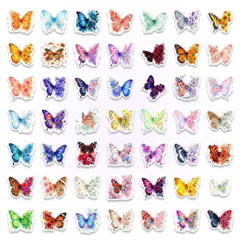 Cute Watercolor Butterfly Flowers Waterproof Decorative Stickers For Laptop Skateboard Water Bottle Scrapbook Journaling DIY Crafts Label