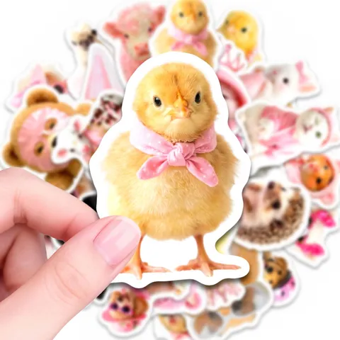 Cute Pink Pet Animal Stickers Waterproof PVC Ins Style Decorative Decals For DIY Journal Notebook Laptop Stationery Labels