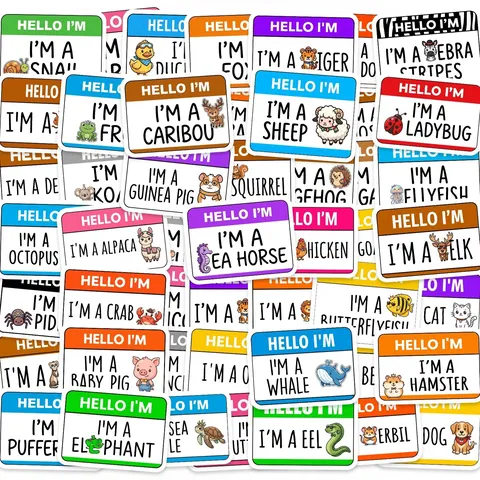 50 Piezas Pegatinas Educativas de Animales Para Niños Impermeable PVC Cartoon Hello I'm Tags Decals Para Computadora Botella de Agua Funda de Teléfono Decoración