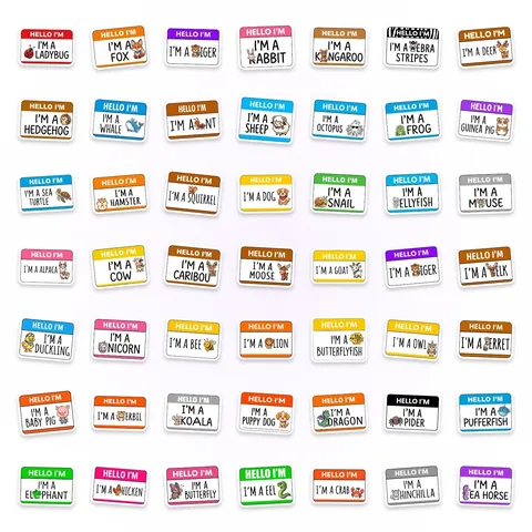 50 Piezas Pegatinas Educativas de Animales Para Niños Impermeable PVC Cartoon Hello I'm Tags Decals Para Computadora Botella de Agua Funda de Teléfono Decoración