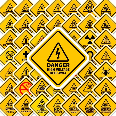 Yellow Rhombus Danger Warning Signs Adhesive Stickers Waterproof Safety Hazard Alerts Label Laptop Phone Decor Stickers