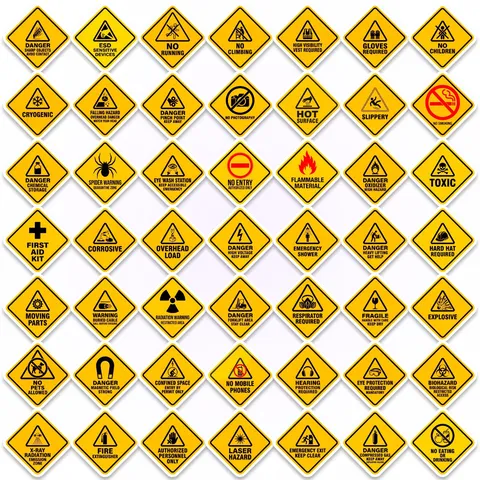 Yellow Rhombus Danger Warning Signs Adhesive Stickers Waterproof Safety Hazard Alerts Label Laptop Phone Decor Stickers