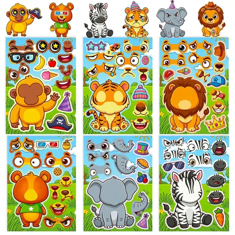 DIY Karikatur Tier Gesicht-Machen Aufkleber Für Kinder Früherziehung Handgemachte Puzzle Aufkleber Für Kleinkinder Jungen Mädchen Tierdekor