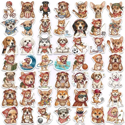 Autocollants de Chien de Dessin Animé Mignon Autocollants de Graffiti en Plastique Imperméable pour Ordinateur Portable Bouteille d'Eau Étui de Téléphone Décoration de Bricolage
