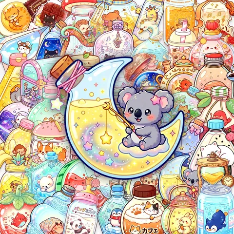 Transparente PET Aufkleber Süß Aquarell Sommer Strand Tagebuch Cartoon Tier Flasche Deko Scrapbooking Planer Journaling Aufkleber Pack