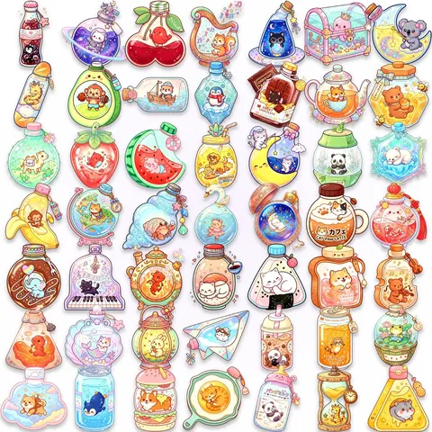 Transparente PET Aufkleber Süß Aquarell Sommer Strand Tagebuch Cartoon Tier Flasche Deko Scrapbooking Planer Journaling Aufkleber Pack