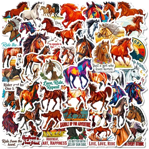 Autocollants de Papeterie Cheval Sauvage Multicolore Avec Citations Inspirantes Décalcomanies Décoratives en PP Imperméables pour Ordinateur Journal Scrapbook Cadeau
