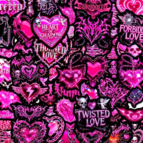 Autocollants Gothiques Sombres Punk Rose Noir Forme Cœur Imperméables en PVC pour Scrapbooking Journal Bouteille d Eau Coque Téléphone Décoration DIY
