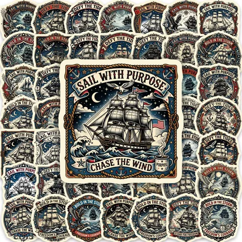 American Vintage Nautical Sailboat Sticker Set Waterproof Vinyl Decals For Suitcase Laptop Journal Scrapbooking Decoration Sailor Tattoo Style