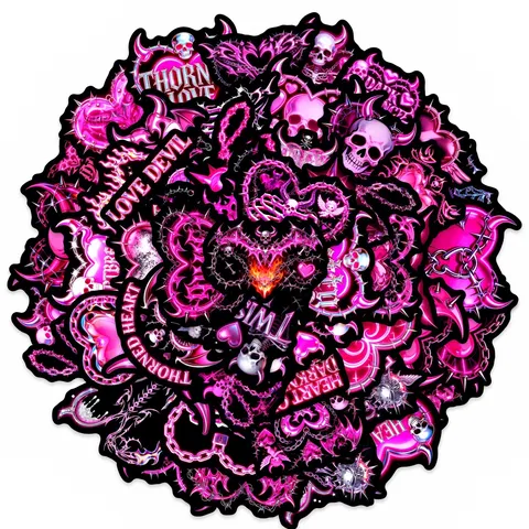 Autocollants Gothiques Sombres Punk Rose Noir Forme Cœur Imperméables en PVC pour Scrapbooking Journal Bouteille d Eau Coque Téléphone Décoration DIY