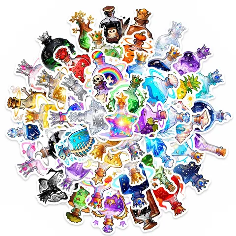 Cute Plastic Cartoon Magic Potion Bottle Stickers Waterproof Fantasy Skull Crystal Laptop Notebook Scrapbooking Decoration Stationery Stickers For Kids