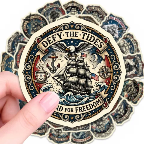 American Vintage Nautical Sailboat Sticker Set Waterproof Vinyl Decals For Suitcase Laptop Journal Scrapbooking Decoration Sailor Tattoo Style