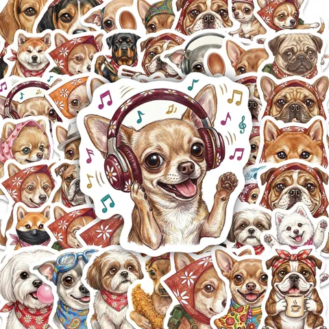 Autocollants de Chien de Dessin Animé Mignon Autocollants de Graffiti en Plastique Imperméable pour Ordinateur Portable Bouteille d'Eau Étui de Téléphone Décoration de Bricolage