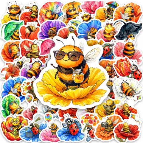 Cute Cartoon Bee Ladybug Stickers Watercolor Illustration Decorative Stationery Stickers For Scrapbooking Laptop Journaling Diary