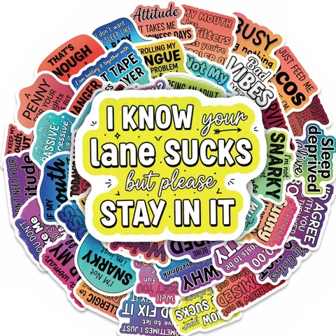 Funny Humorous English Slogan Waterproof Stickers Creative DIY Decorative Labels Pack For Laptop Notebook Water Bottle