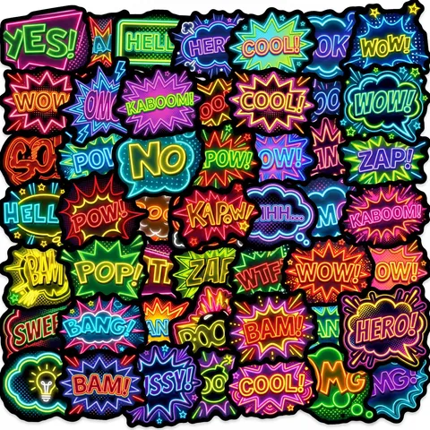 Neon Comic Sprechblasen Graffiti Aufkleber Wasserdicht PVC Vinyl Aufkleber Für Laptop Notizbuch Scrapbooking Koffer Dekoration Aufkleber