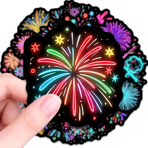 Neon Fireworks Stickers Pack Colorful Aesthetic Decorative Decals Waterproof Vinyl Laptop Luggage Tablet Computer Decor Stickers