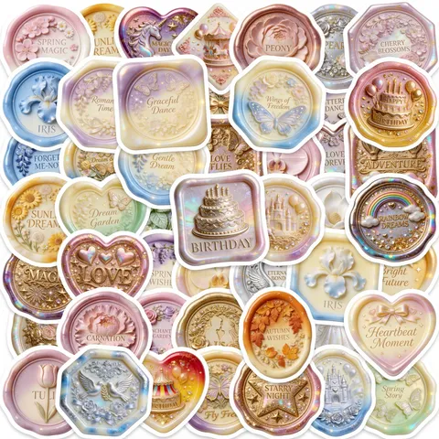 Vintage European Relief Wax Seal Stickers DIY Scrapbooking Journal Decorative Embossed Floral Aesthetic Adhesive Decals Stationery