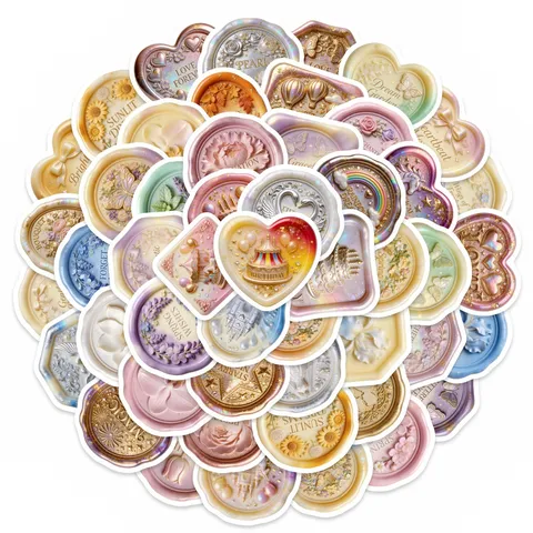 Vintage European Relief Wax Seal Stickers DIY Scrapbooking Journal Decorative Embossed Floral Aesthetic Adhesive Decals Stationery