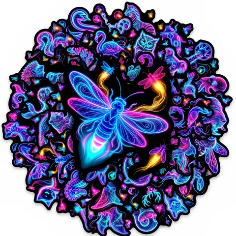 Trendvol Cyberpunk Neon Dier Stickers Blauw Paars Gradiënt Lichtgevend Waterdicht PVC Decals Voor Laptop Notebook Telefoonhoesje DIY