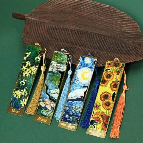 Retro Art Oil Painting Metal Bookmark With Tassel Famous Painting Hollowed Out Page Marker Clip Stationery Gift For Book Lovers