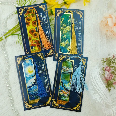 Retro Art Oil Painting Metal Bookmark With Tassel Famous Painting Hollowed Out Page Marker Clip Stationery Gift For Book Lovers