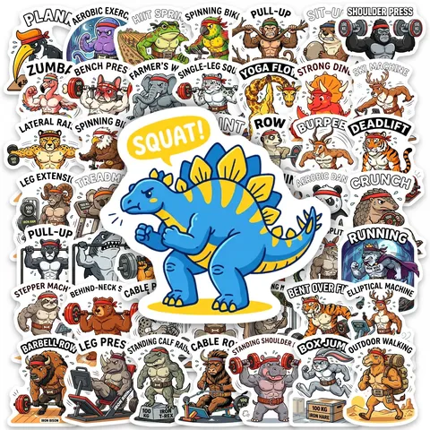 Autocollants de Fitness d'Animaux Musclés Drôles PVC Imperméable Stickers pour Bouteille d'Eau Ordinateur DIY Décoratifs