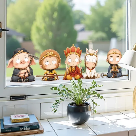 Cartoon Journey to the West Window Stickers Static Cling Glass Film Sun Wukong Character Home Decor Waterproof Decal