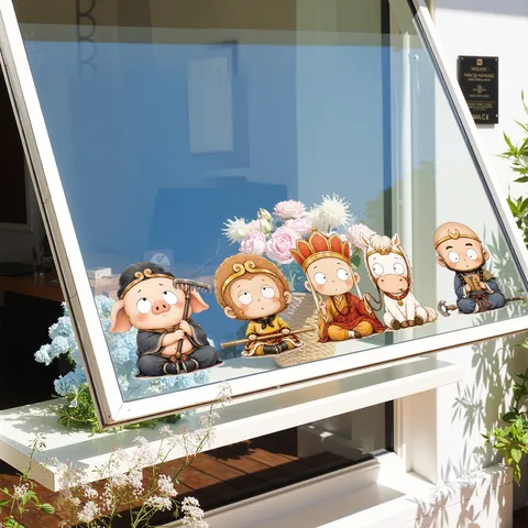 Cartoon Journey to the West Window Stickers Static Cling Glass Film Sun Wukong Character Home Decor Waterproof Decal