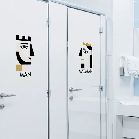 Badezimmer Toilette Schild Tür Aufkleber Modern Geometrisch König Königin Mann Frau Symbole Wasserdicht PVC Wand Deko