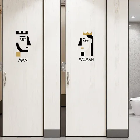 Badezimmer Toilette Schild Tür Aufkleber Modern Geometrisch König Königin Mann Frau Symbole Wasserdicht PVC Wand Deko